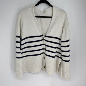 GAP Striped V Neck Front Button Up Knitted Full Length Cardigan